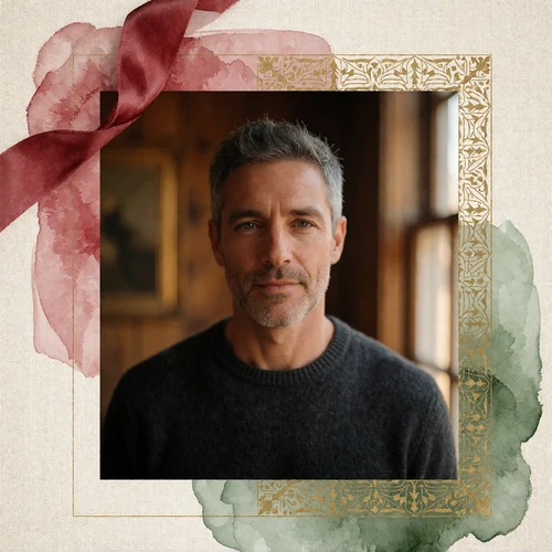 Western man in his late forties with a quiet, assured smile in a softly blurred warm interior
