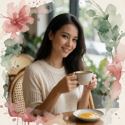 Singaporean woman in a cream knit top smiling by a cafe window, a MatchAsian member who shared her experience