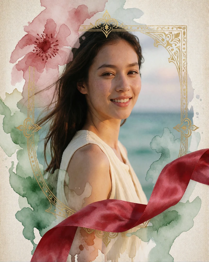 Thai woman in a cream sleeveless top smiling brightly with a coastal horizon behind her near Phuket